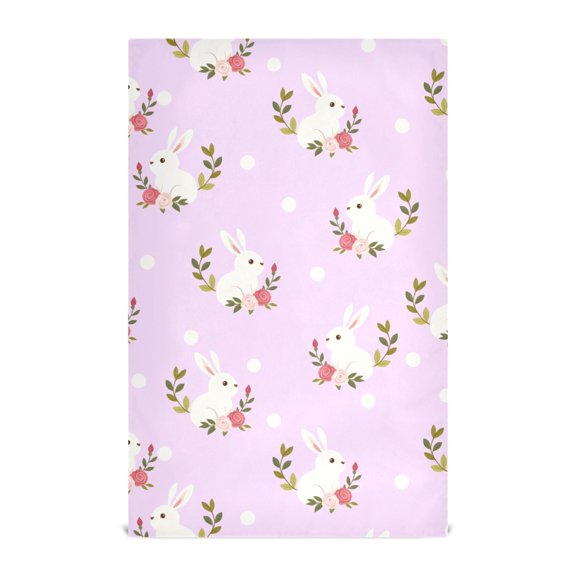 Rabbit Flower Dots Pattern Kitchen Towels Waffle Weave Decorative Tea Towels Multi Use Dishcloths 28x18in