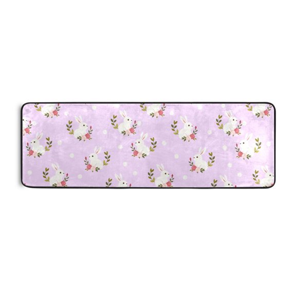 Rabbit Flower Dots Pattern Runner Rug 24x72 Inch Cushioned Non Slip Soft Absorbent Floor Mat