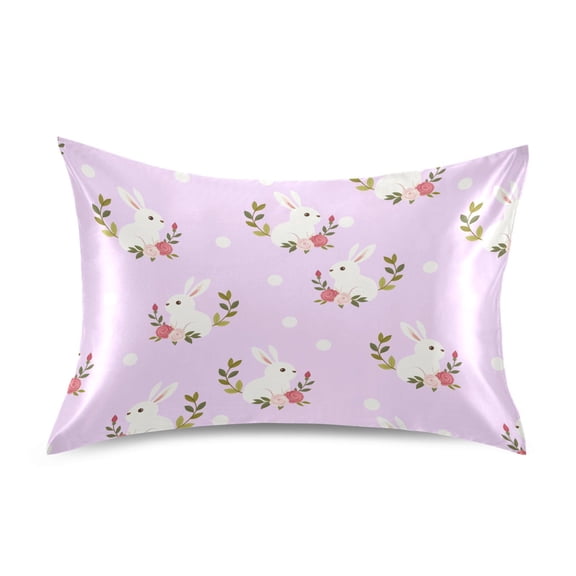 Rabbit Flower Dots Pattern Standard Size Satin Pillowcase 20''x26'' Double-Sided Print Soft Wrinkle Resistant