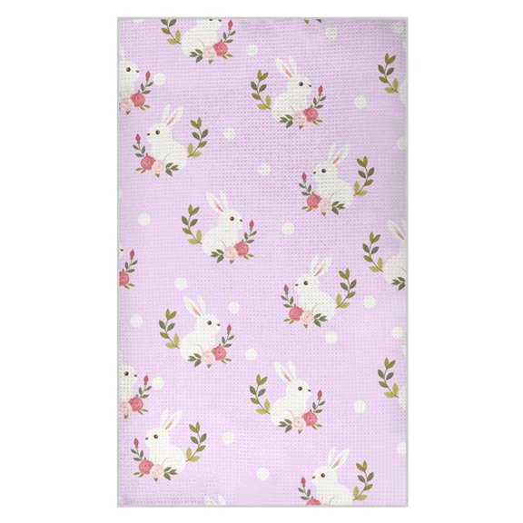 Rabbit Flower Dots Pattern Waffle Kitchen Towels 18x30 in Soft Absorbent Quick Dry Dishcloths