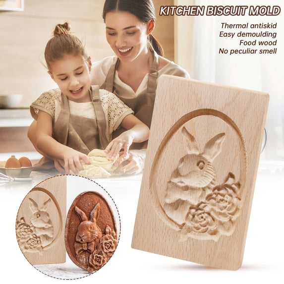 Rabbit Flower Wooden Animal Cookie Molds Press Type Cutter Design Wood Biscuit Mold Good Wishes for Baking Mold Embossing Craft Decorating Tool Suitable Thanksgiving Christmas DIY