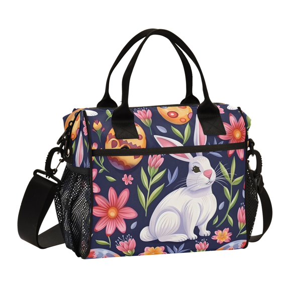 Rabbit Flowers Easter Eggs Cooler Bag Lunch Bag Soft Cooler Cooling Tote Insulated Lunch Box for Adult Men Women