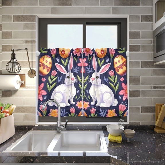 Rabbit Flowers Easter Eggs Kitchen Curtains Half Tier Curtain 2 Rod Pockets Bathroom Bedroom Cupborad Living Room 27"x24"