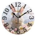 thumbnail image 1 of Rabbit Flowers White 10 inch Wall Clocks Non Ticking Easy to Read Battery Decorative for Home Bathroom Kitchen Bedroom Living Room, 1 of 8