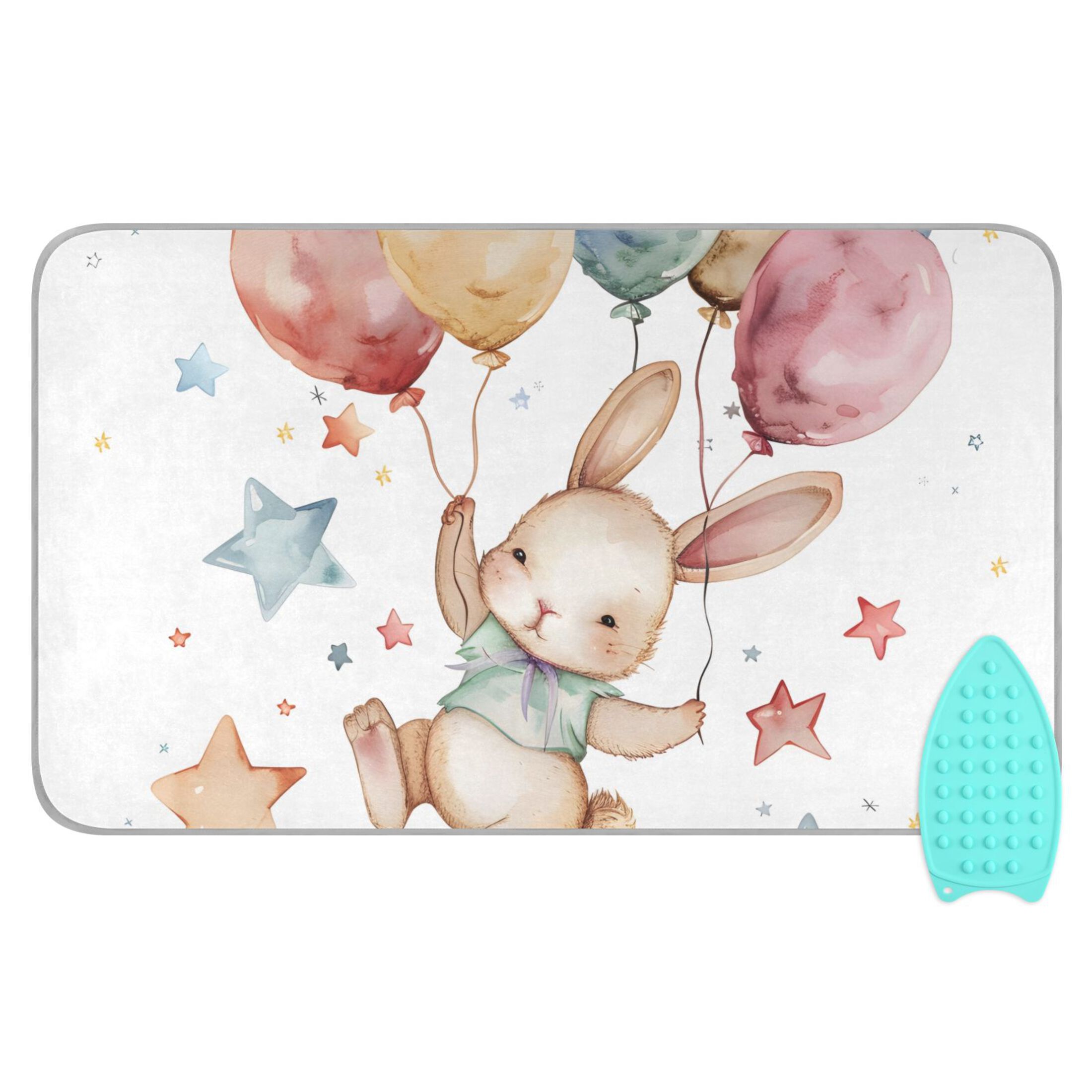 Rabbit Flying with Balloons Ironing Mat Blanket Portable Travel Ironing Pad Heat Resistant Pad 47.2" x 27.6”