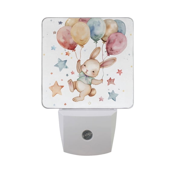 Rabbit Flying with Balloons LED Night Light with Smart Sensor Plug Into Wall Dusk to Dawn 2 packs