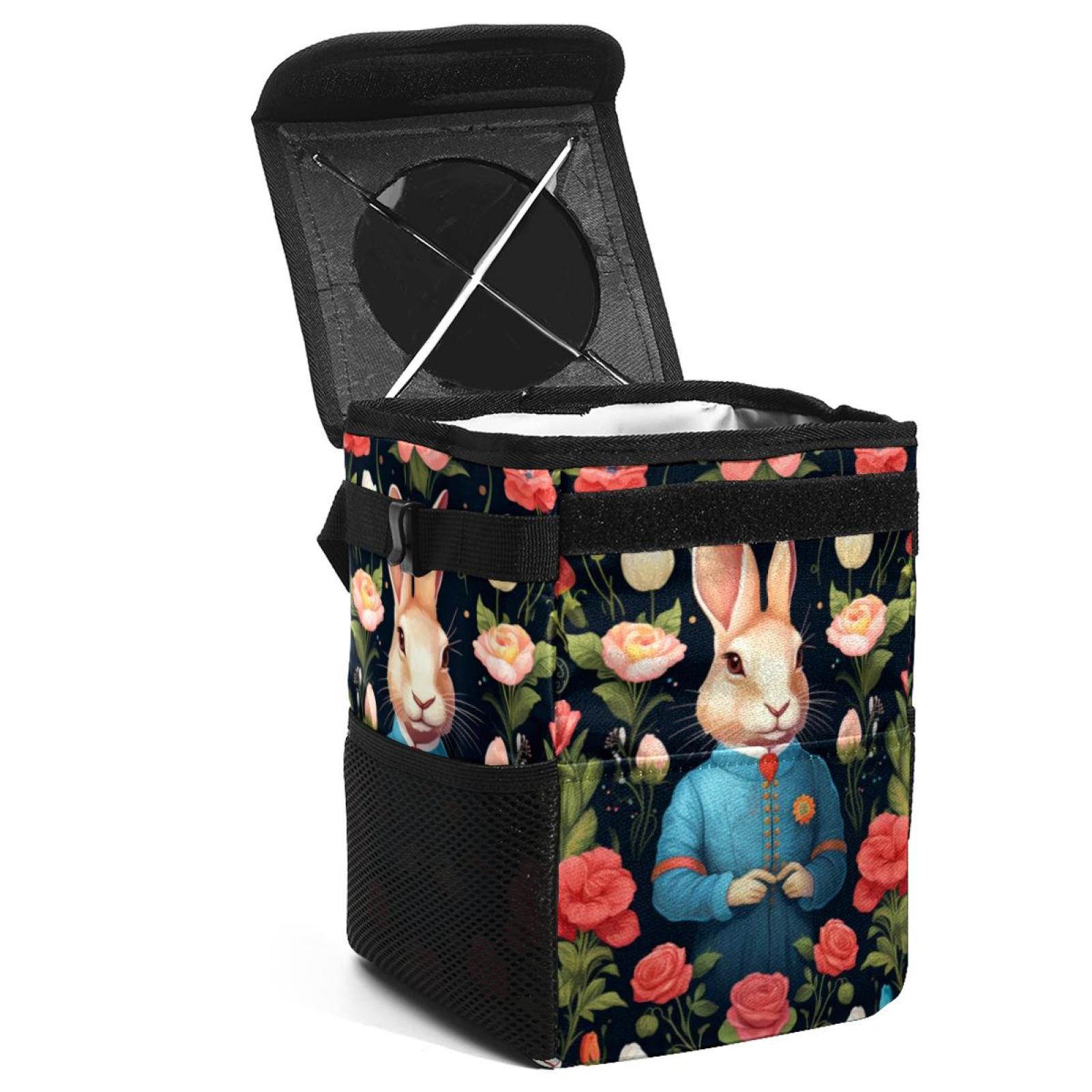 Rabbit Foldable Car Trash Bin With Lid, Leak-proof, Hanging Storage Bag 