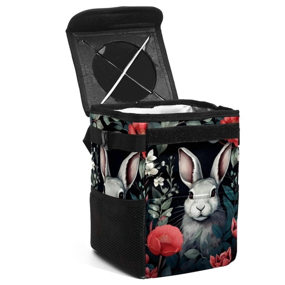 Rabbit Foldable Car Trash Can with Lid, Leak-proof Mini Trash Can, Hanging Storage Bag, Car Trash Bin