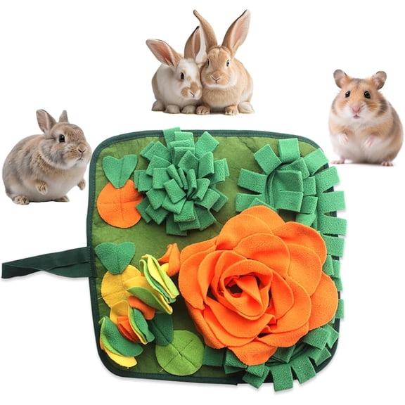 Rabbit Foraging Mat, Bunny Snuffle Mat for Small Animals, Interactive Puzzle Toy Feed Mat for Rabbits Bunnies Guinea Pigs Hamsters Puppies Chinchillas Kitten 17.7 inches