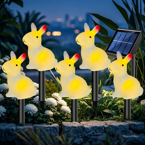 Rirool Solar Bunny Lights, 5PCS Waterproof LED Garden Stakes, Outdoor Solar Lights for Easter, Patio, Lawn, Yard Warm White, Auto On/Off