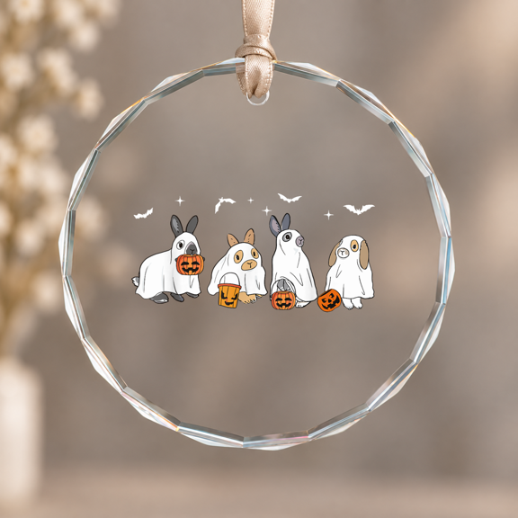 Rabbit Ghost Bunny Spooky Theme Ornament, Home Decor, Circle Glass Ornament