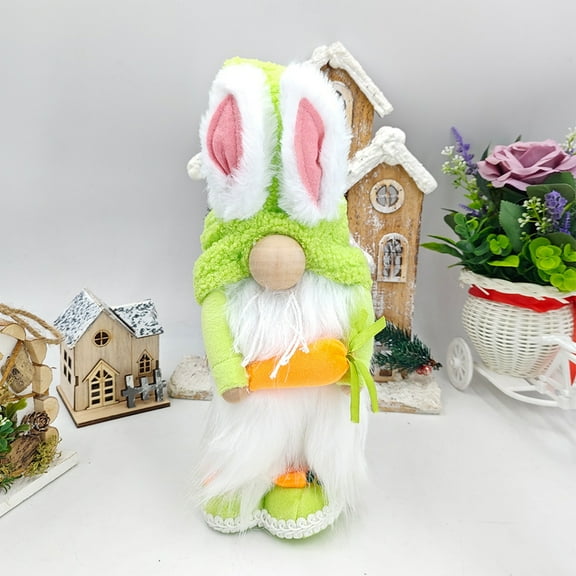 Free Express Rabbit Gnome Plush With 3D Bird Nest Decoration 15.74 Inch Green Knit Outfit Large Size For Home And Easter Holiday Display