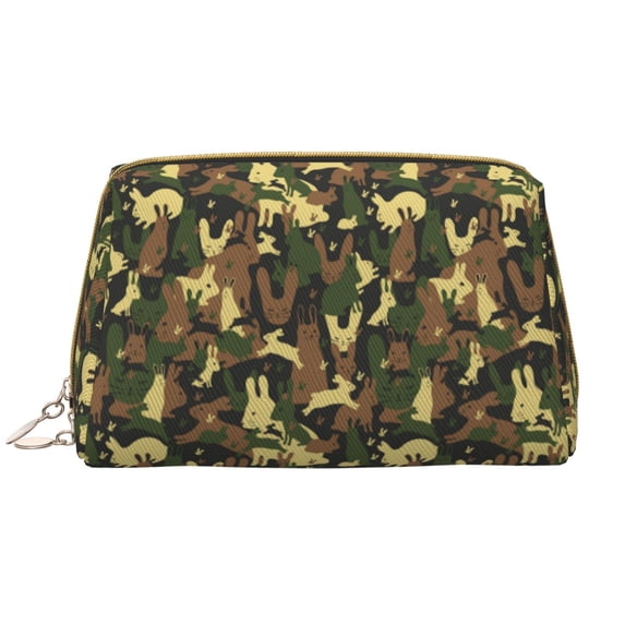 Rabbit Green Camouflage Makeup Bag, Large Capacity Travel Cosmetic Bag for Women Girls- Travel Toiletry Bag Leather Portable Waterproof Makeup Case Organizer with Handle