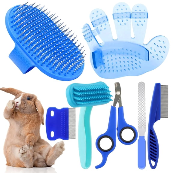 Rabbit Grooming Kit, Rabbit Brush for Shedding with Bunny Nail Clipper, Rabbit Nail Trimmers with Pet Combs for Hamster Guinea Pig Ferret