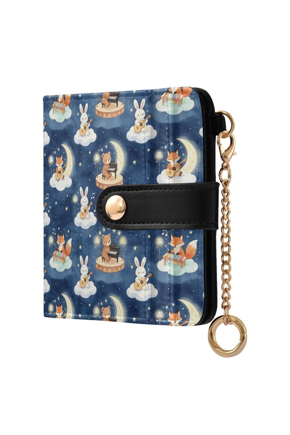 Rabbit Guitar Small Wallet for Women RFID Blocking Bifold PU Leather Credit Card Holder with Zipper Coin Pocket Compact Cute Travel Purse Magnetic Snap 7 Card Slots