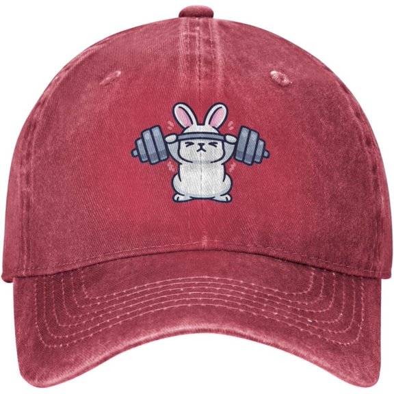 Rabbit Gym Bunny Distressed Adjustable Washed Denim Mens Dad Trucker Hat Baseball Ball Cap for Men