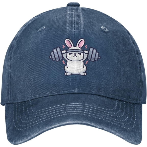 Rabbit Gym Bunny Distressed Adjustable Washed Denim Mens Dad Trucker Hat Baseball Ball Cap for Men