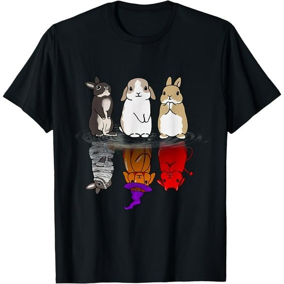 Rabbit Halloween Reflect Rabbit Halloween Mirror Bunnies T-Shirt,Black