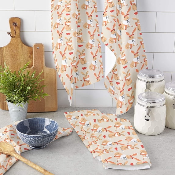 Rabbit Hand Drawn Love Soft Microfiber Kitchen Towel Absorbent Clean Dish Cloth Towels Kichen Cleaning Supplies