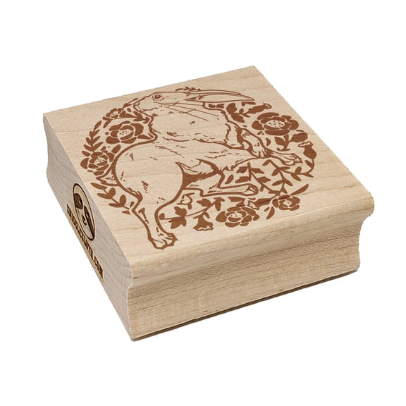 Rabbit Hare Floral Wreath Square Rubber Stamp Stamping Scrapbooking Crafting - Large 2.75in