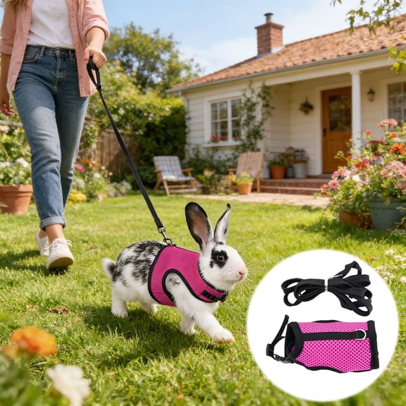 Rabbit Harness and Leash Set, Breathable Mesh Bunny Harness, Adjustable Small Animal Harness with Leash, Soft Lightweight Pet Harness for Rabbits Outdoor Walking Training Supplies