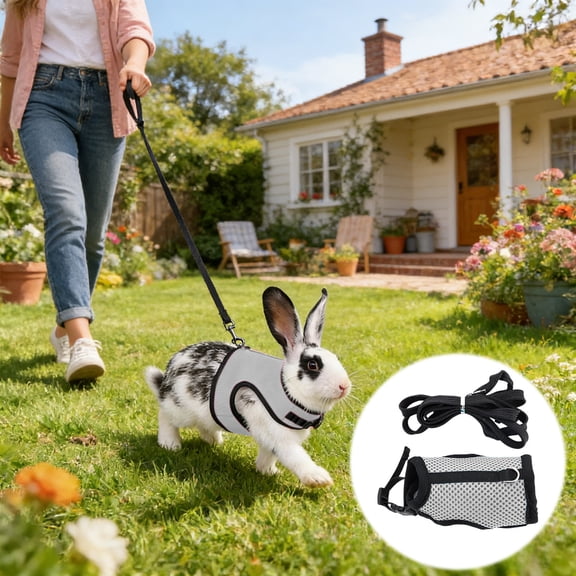 Rabbit Harness and Leash Set, Breathable Mesh Bunny Harness, Adjustable Small Animal Harness with Leash, Soft Lightweight Pet Harness for Rabbits Outdoor Walking Training Supplies