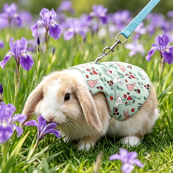 Rabbit Harness and Leash Set for Outdoor Training Camping Walking, Escape Proof Clothes Bunny Outfits for Rabbits, Kittens, Ferrets, Guinea Pigs (Light Green, L)