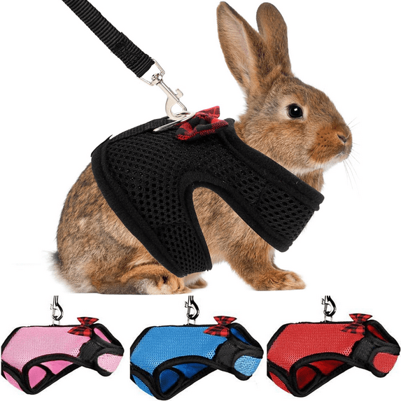 Rabbit Harness and Leash Se Soft Adjustable Buckle Breathable Mesh Vest Harness for Rabbits Ferret Small Pig Puppy Walking Supplies