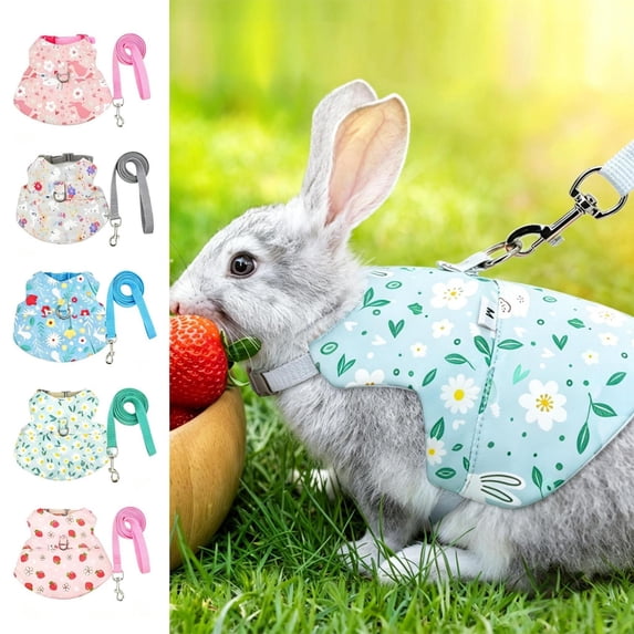 Rabbit Harness and Leash Set, Adjustable Breathable Pet Vest for Rabbits & Guinea Pigs,Blue