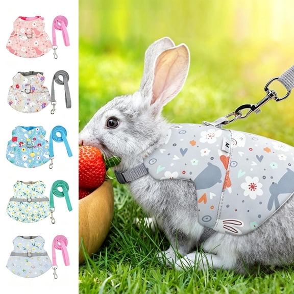 Rabbit Harness and Leash Set, Adjustable Breathable Pet Vest for Rabbits & Guinea Pigs,Gray