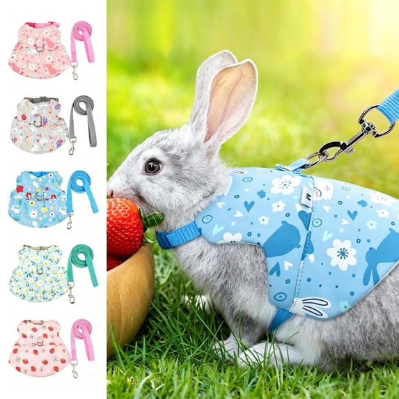 Rabbit Harness and Leash Set, Adjustable Breathable Pet Vest for Rabbits & Guinea Pigs,Green