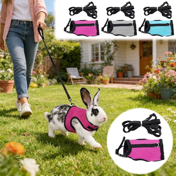 Rabbit Harness and Leash Set Mesh – Breathable Adjustable Bunny Walking Vest for Rabbits Around 6.6 lb, Lightweight for Daily Walks