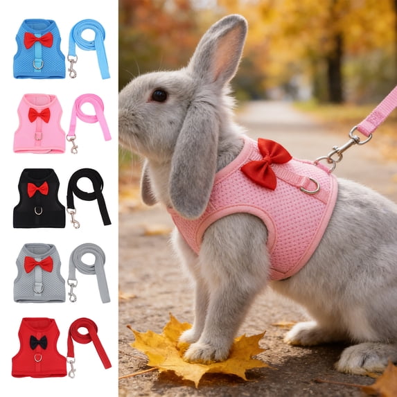 Rabbit Harness and Leash Set with Adjustable Soft Mesh Vest for Small Pets – Comfortable, Breathable Traction Strap for Guinea Pigs and Rabbits