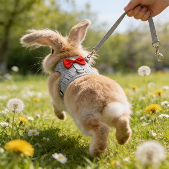 Rabbit Harness and Leash Set with Cute Bow, Soft Breathable Mesh Vest Harness for Rabbits Kitten Ferret Puppy Small Pets Walking Supplies Gray