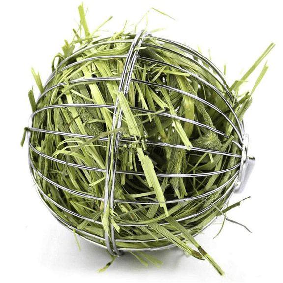 Rabbit Hay Feeder, Grass Play Hay Ball Chew Toy 2 in 1 Stainless Steel Food and Grass Frame Bowls, Small Animals Hay Manger Dispenser for Hamsters Gerbils Rat Chinchillas Guinea Pigs