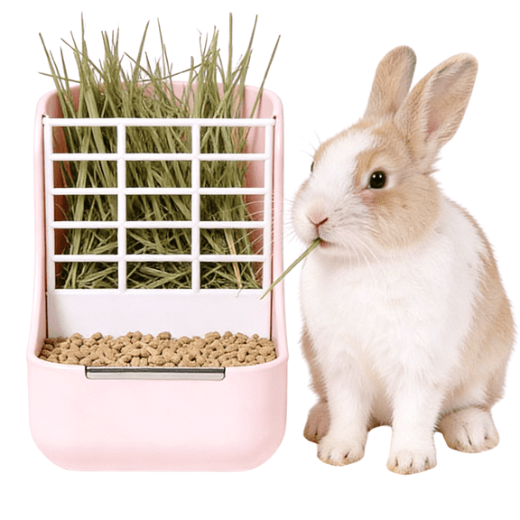 Rabbit Hay Feeder Guinea Pig Feeder, 2 in 1 Automatic Small Animal Food Bowl Feeding Cage Accessories 5.91''L x 6.69''W x 7.09''H