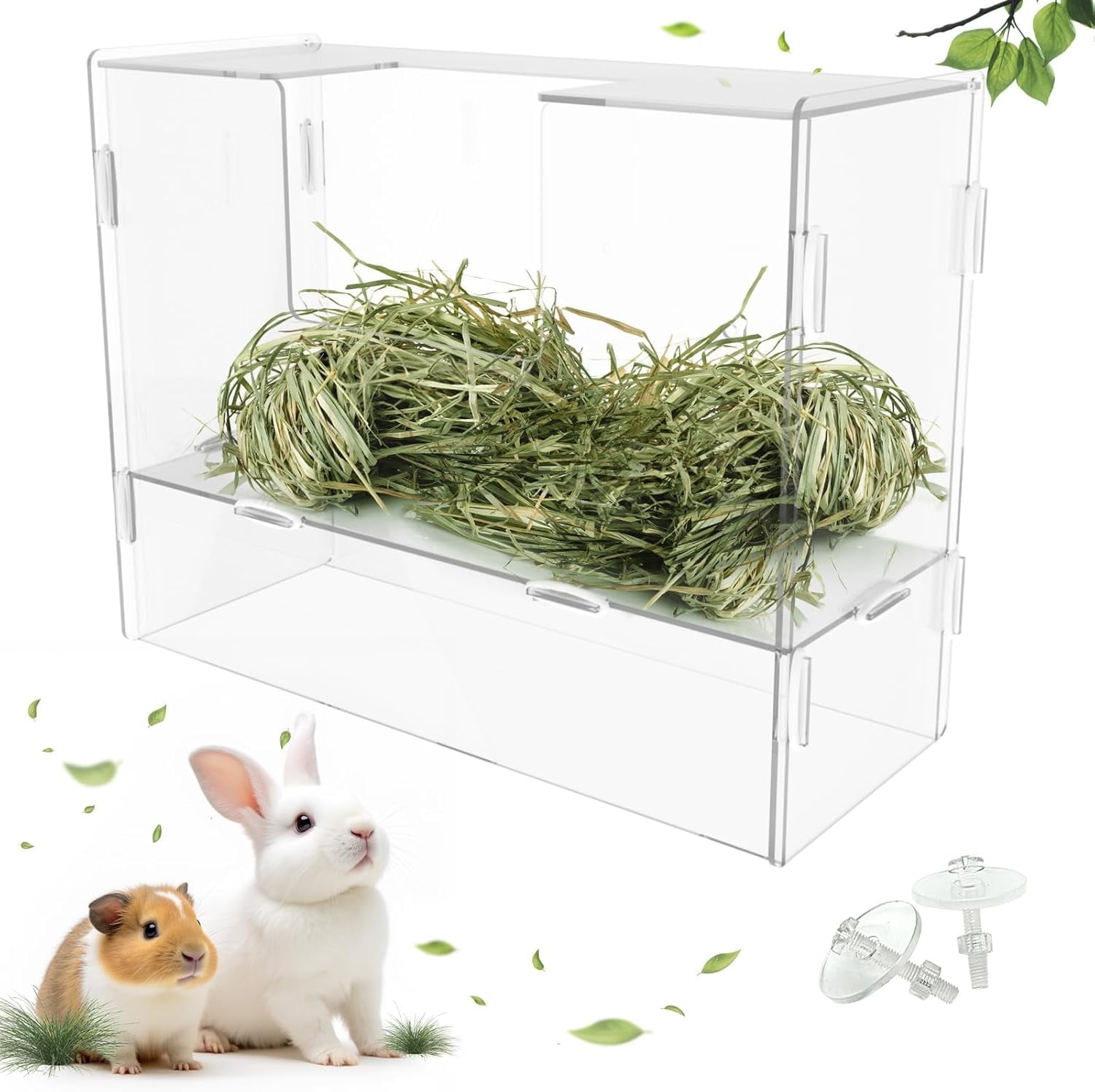 Rabbit Hay Feeder with Lid,Hanging Food Dispenser for Rabbit, Guinea ...