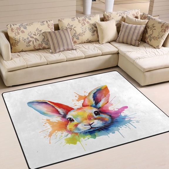 Rabbit Head Area Rug Washable 80 x 58 Floor Carpet Mat Non Slip for Bedroom Living Room Home Decor