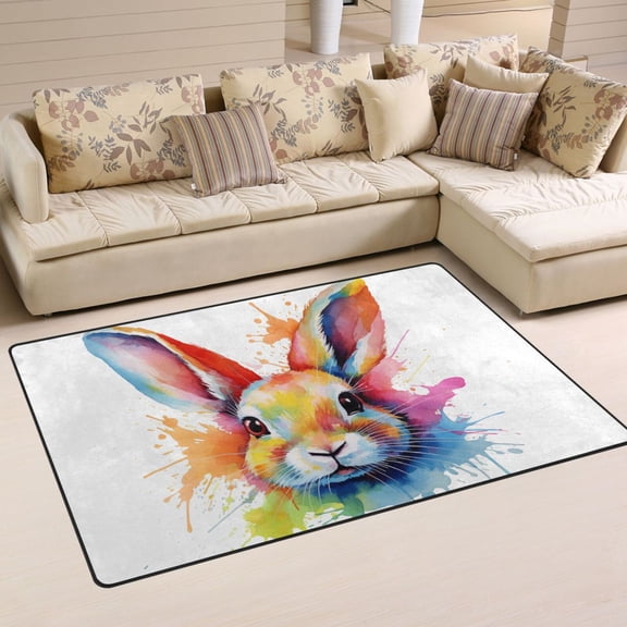 Rabbit Head Area Rug Washable Floor Carpet Mat 60 x 39 inch for Bedroom Living Room Kids Room Home Decor
