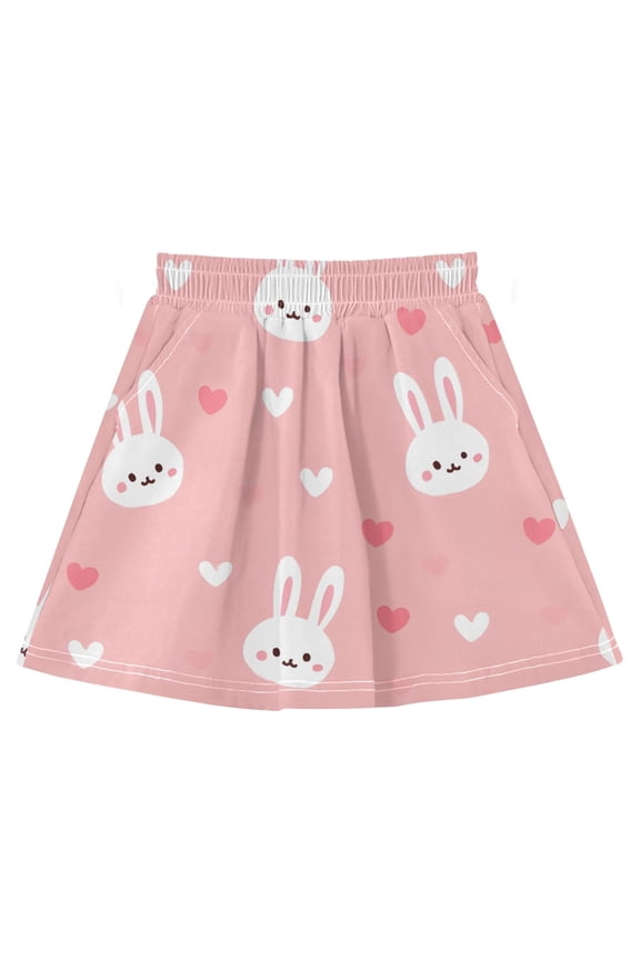 Rabbit Head Pattern Cotton Skirt Built-in Liner Elastic A-Line Flared Skirt with Pockets