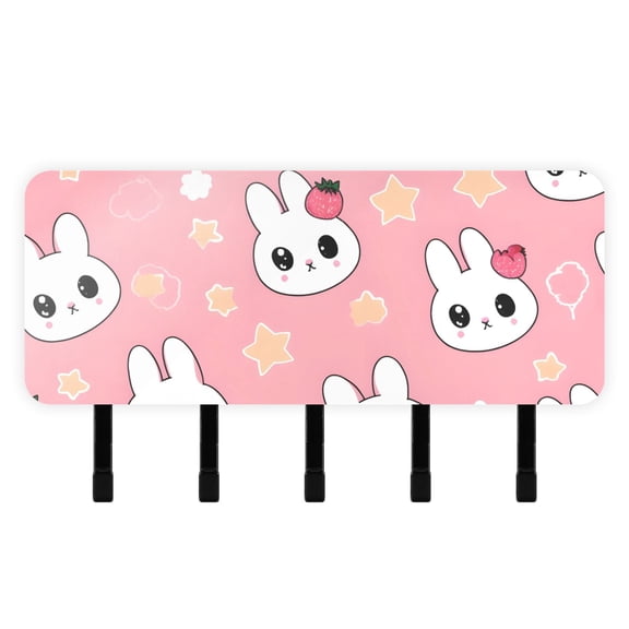 Rabbit Head Strawberrys Mail Holder Organizer Wall Mount with Shelf Key Holder Key Rack with 5 Key Hooks for Wall Decorative