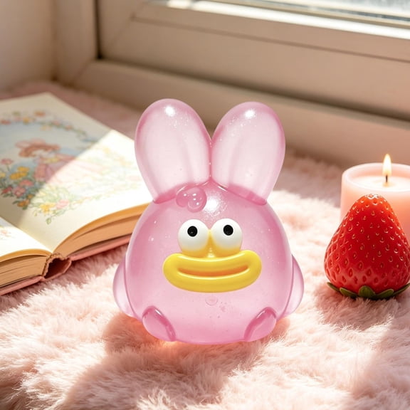 Rabbit Head Stress Relief Fidget Squeeze Soft Elastic Novelty Animal Shaped Decompression Therapy Anxiety Calming Desktop Office Home Decor Pink