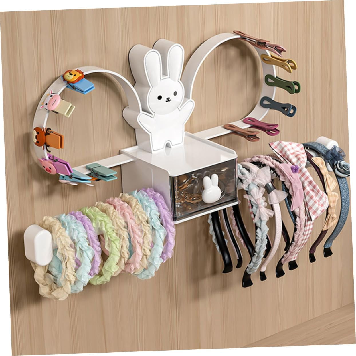 Rabbit Headband Holder Organizer, Multifunctional Wall Mounted Hair Accessory Holder for Hair Clips, Hair Bands, Jewelry, Necklaces, Bracelets, Home Storage and Organizer for Bedroom, White