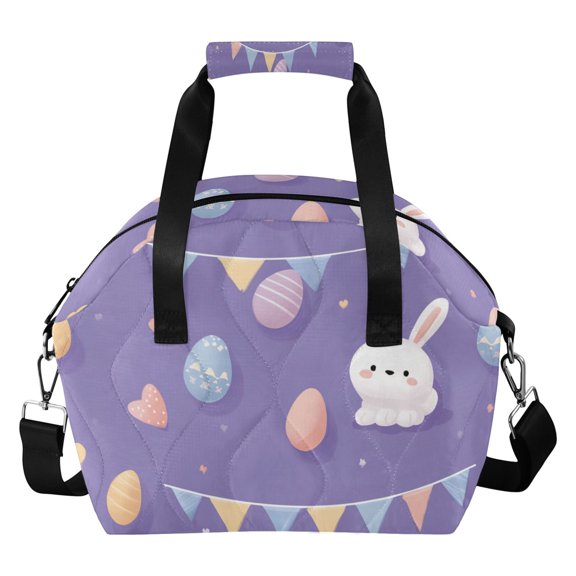 Rabbit Heart Easter Eggs Colorful Flags Insulated Lunch Bag Reusable Quilted Lunch Box Waterproof Leakproof Lunch Container