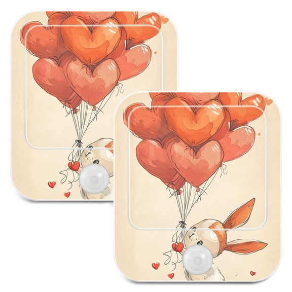 Rabbit Hearts Balloons Night Lights Plug into Wall LED with Auto Light Sensor Warm Light for Kids Hallway Bedroom Living Room Kitchen Bathroom Set of 2