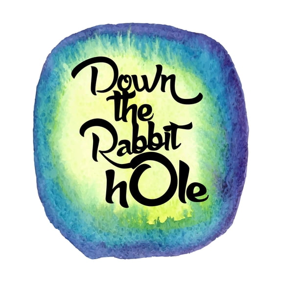 Down The Rabbit Hole Wonderland Quote Watercolor Colorful wall Design Wall Art Sticker Designs Vinyl Stickers For Home House Walls Rooms Windows Bedroom Decoration Size (20x20 inch)