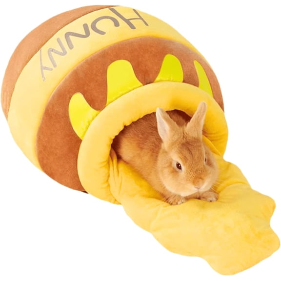 Rabbit Honeypot Bed House - Bunny Hideout Warm Fleece Cuddle Cup Snuggle Sack with Removable Cushion Guinea Pig Hideout Sleeping Cave for Rabbit Guinea Pig Ferret Chinchilla