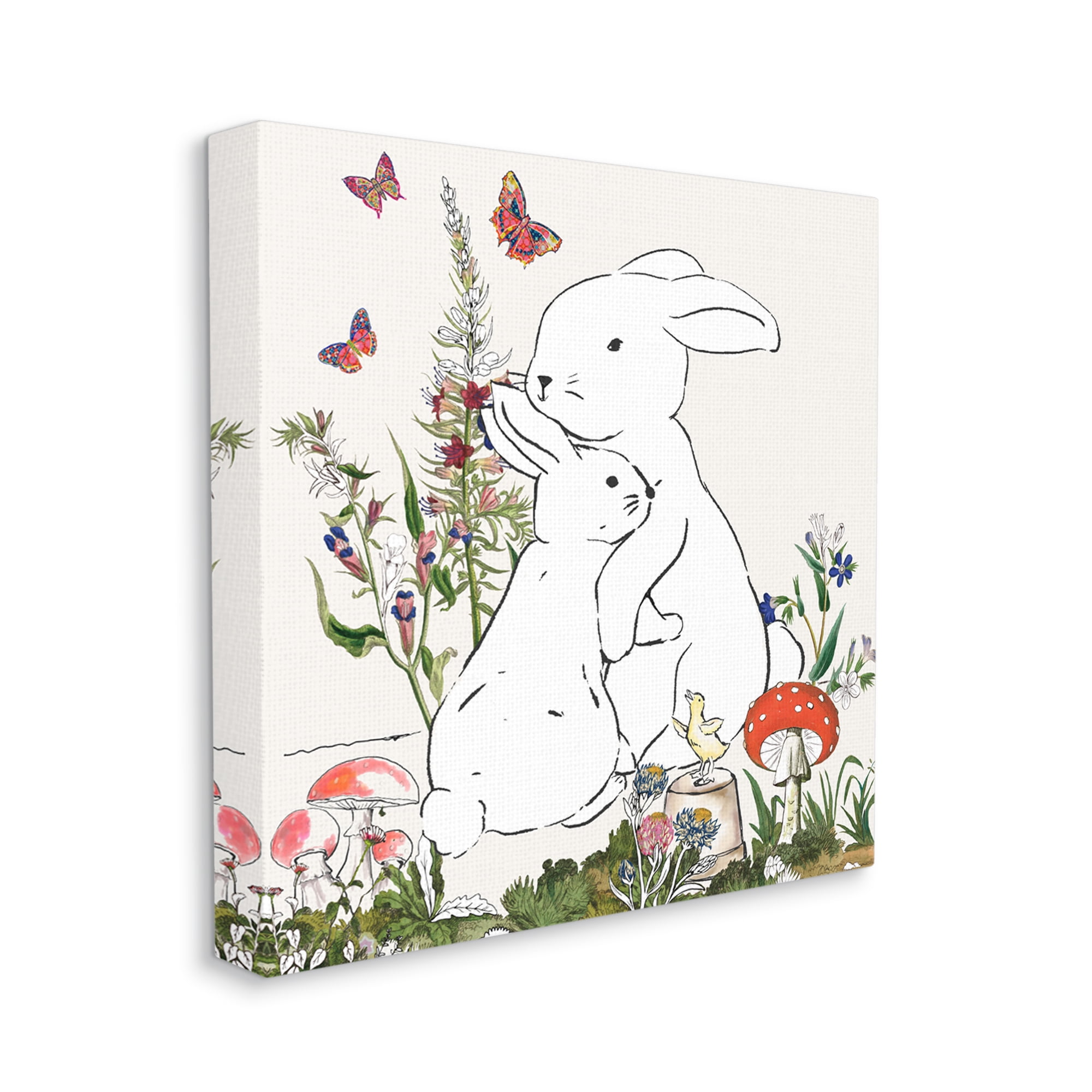Rabbit Hugs in Spring Meadow Butterfly Garden Animals & Insects Gallery-Wrapped Canvas Print Wall Art, 17x17
