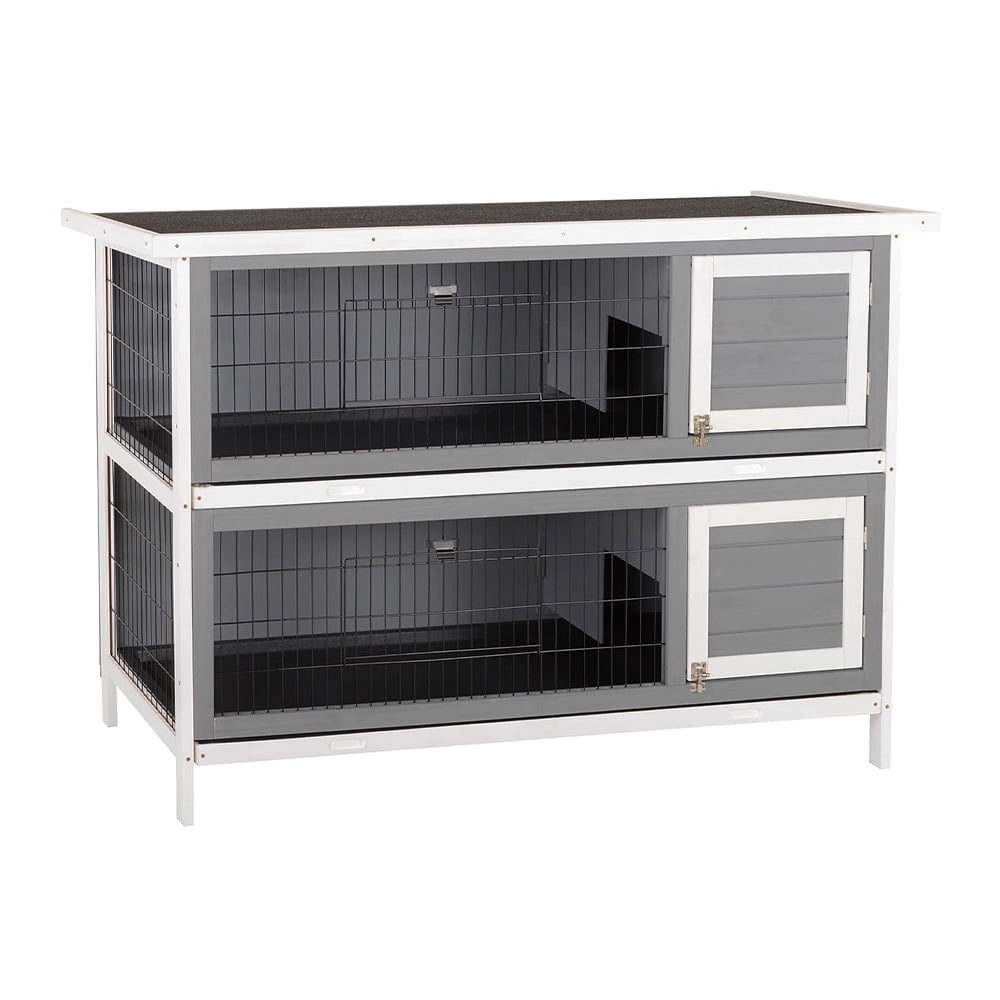 Rabbit Hutch, 2Story Freestanding Bunny Cage with No Leak Trays and