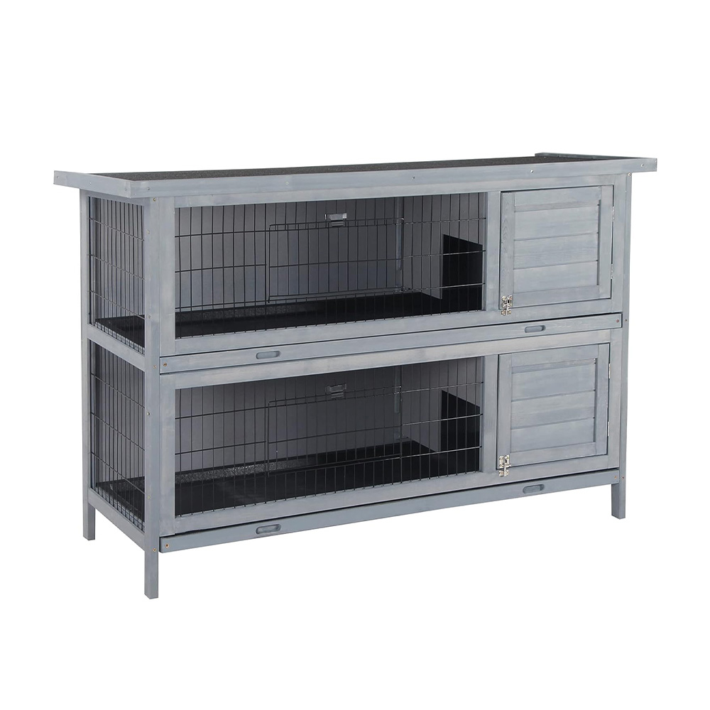 Rabbit Hutch, 2Story Freestanding Bunny Cage with No Leak Trays and